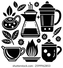 new vector black tea icons set on white tea icon isolated sign symbol vector illustration - Collection of high quality black style vector icons