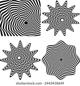 New vector black and white abstract spiral OP art optical illusion. 