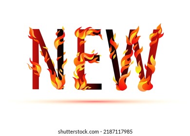 New. Vector burning word. Symbol with flaming fire