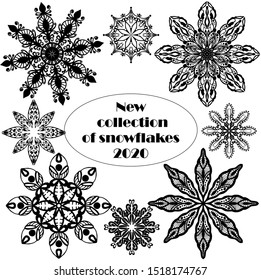 New vector collection of snowflakes isolated on white background. Vector Christmas and New Year elements of 2020.  Ideal for greeting cards, wallpaper, gift paper, web, textile, background