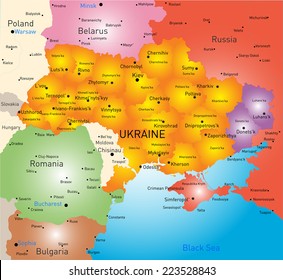New vector color map of Ukraine without Crimea and selected Donesk and Lugansk regions