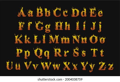 Nueva fuente de fuego vectorial. Hermosas letras en llamas frente al fondo negro del carbón.