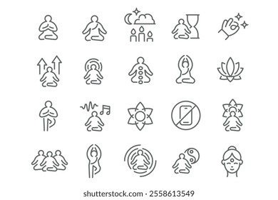 New Vector Icon Set in Linear Style: Meditation and Spirituality. Popular!