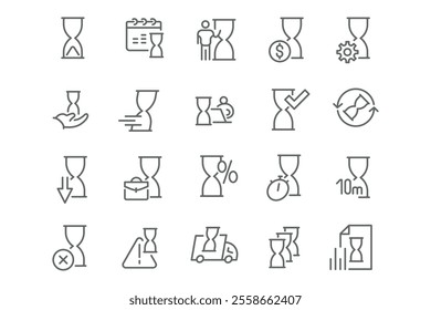 
New Vector Icon Set in Linear Style: Hourglass and Time. Popular!