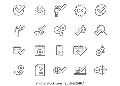 New Vector Icon Set in Linear Style: Approval, Rejection, and Checkmarks. Popular!