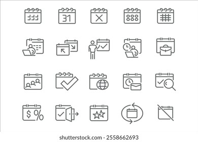 New Vector Icon Set in Linear Style: Calendars and Scheduling. Popular!