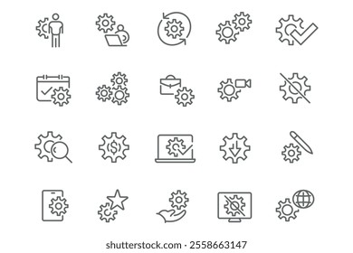 New Vector Icon Set in Linear Style: Gears, Machinery, and Precision. Popular!
