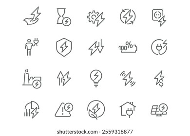 New Vector Icon Set in Linear Style: Electricity Power. Popular!