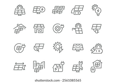 New Vector Icon Set in Linear Style: Solar Panels and Alternative Energy. Popular!