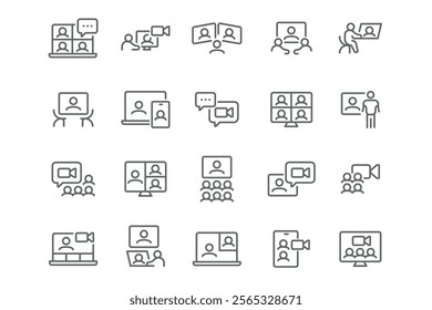 New Vector Icon Set in Linear Style: Video conference. Popular!