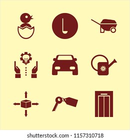 new vector icons set. with chick egg, elevator, watering can and technology progress in set