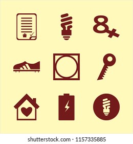 new vector icons set. with fluorescent bulb, football shoe, march calendar and battery in set