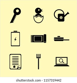 new vector icons set. with pan, watering can, carpet and battery in set