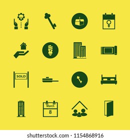 new vector icons set. with sold house, double bed, technology progress and office building in set