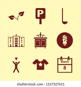 new vector icons set. with t shirt star, faucet, happy man bulb and fluorescent bulb in set