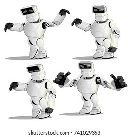 New vector illustration of a funny robot,positions and emotions