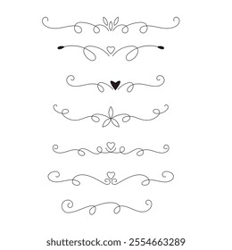 New Vector Illustration. Set of text delimiters and ornamental calligraphic lines.