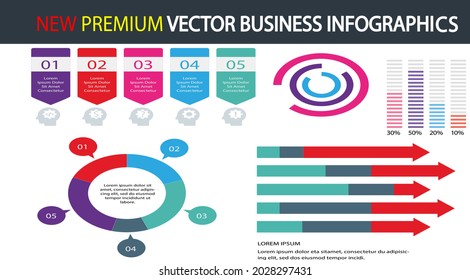 New vector infographics set. Collection of templates for cycle diagram, graph, presentation, and round chart. Business concept with options, parts, steps, or processes.