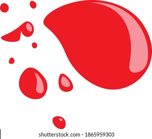 New Vector Red Blood splatter art illustration design unique editorial red color stain decoration image. Popular Book, game cartoon style tomato shop logo, detective investigation work project icon.

