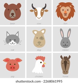 New vector set of funny animals. Flat style with different animals as icons.