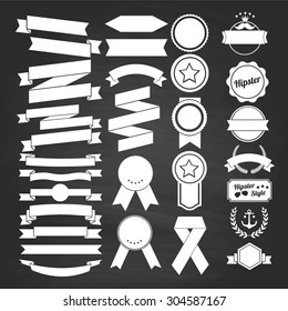 New Vector set of ribbon chalk design. vintage style, blank retro badges and labels. Illustration eps10