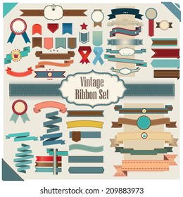 New Vector set of Ribbon colorful retro and vintage style