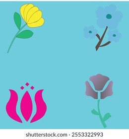 New Vector set of terry flower icons. Simple aster, chrysanthemum or daisy stickers with white outline