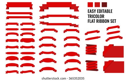 New Vector Set Of Tricolor, Flat, Long And Short Red Ribbon Banner Collection