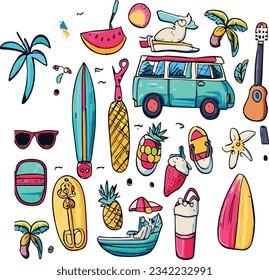 nuevo juego de verano de vectores con elementos de verano