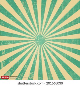 New Vector Vintage Green Rising Sun Or Sun Ray,sun Burst Retro Background Design