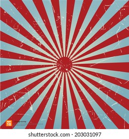 New vector Vintage red rising sun or sun ray,sun burst retro  blue background design