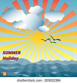 New vector Vintage summer beach rising sun or sun ray,sun burst holiday design