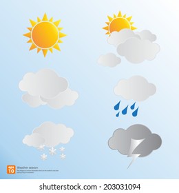 New vector weather season design, sun with clouds and snow 