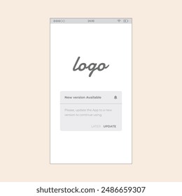 New version available smartphone app screen with Logo. Vector mobile wireframe editable design for mobile, with sample data and real user interface graphic details ready for ux ui projects.