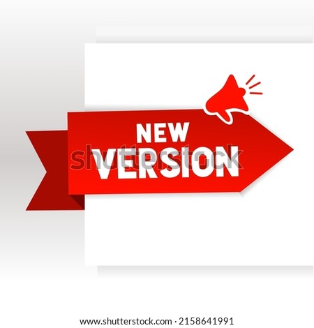 New version banner design. New version icon. New version modern ribbon banner. Update now. Flat vector illustration.