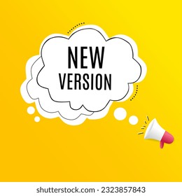 Neue Version Banner Design. Modernes Label. Webelement. Flachvektor