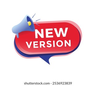 New version banner element, speech bubble icon with megaphone flat style design. vector template.