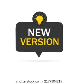 New version banner lightbulb icon. Flat style vector illustration isolated on white background.