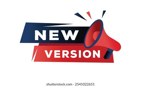 New version banner modern label with Loudspeaker vector element. design template.