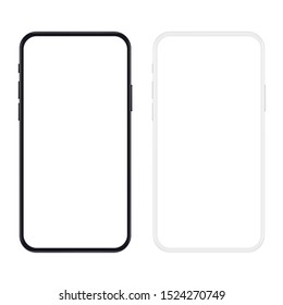 New version of black and white slim smartphone with blank white screen. Realistic vector illustration