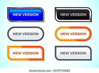 new version button set of different shapes and colors. Suitable for mobile app, and website UI design.