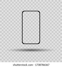 New Version of High Detailed Black Slim Realistic Smartphone isolated on Transparent Background. Front View Display. Device Mockup Separate Groups and Layers. Easily Editable Vector. EPS 10