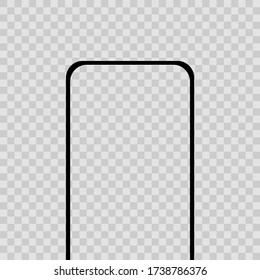New Version of High Detailed Black Slim Realistic Smartphone isolated on Transparent Background. Front View Display. Device Mockup Separate Groups and Layers. Easily Editable Vector. EPS 10