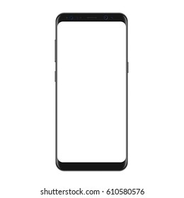 Новая версия современного векторного смартфона с пустым белым экраном. Безрамный дисплей смартфона.