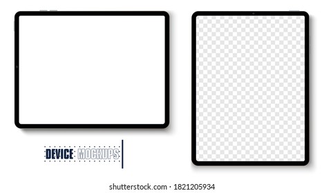 New version of premium tablet in trendy thin frame design. Tablet grey color with shadow top view isolated on white background. Vector illustration