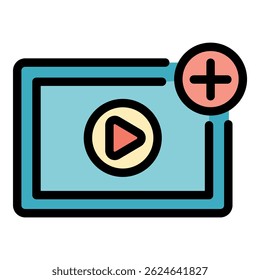New video icon. Outline new video vector icon color flat isolated