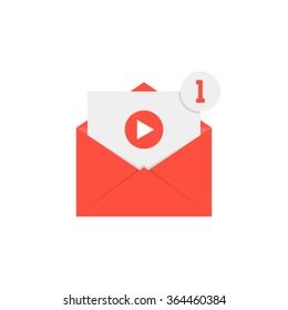 new video notification in red letter. concept of e-mail, sharing movie, channel, chat, livestream, monetize, file, seo. isolated on white background. flat trend modern logo design vector illustration