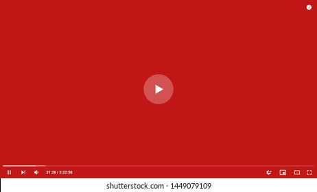 New Video Player Black Red Template For Web Or Mobile Apps. Flat Style Watching YouTube Video Online Minimalistic Page Design. Vector Illustration