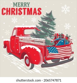 New Vintage Red Truck Christmas Tree Delivery 