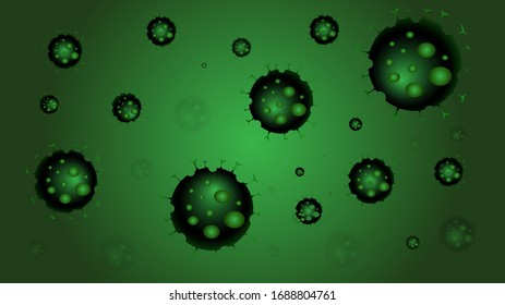 New virus species vector of common human with cells, Covid-19 corona viruses or bacteria close up isolated on science green background.